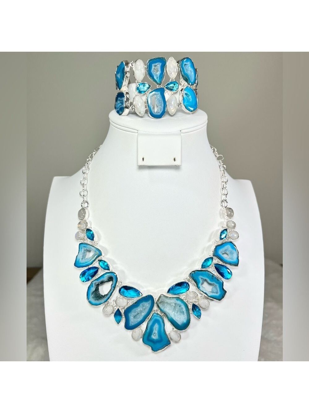 Blue Solar Quartz Moonstone 925 Gemstone Necklace ONLY